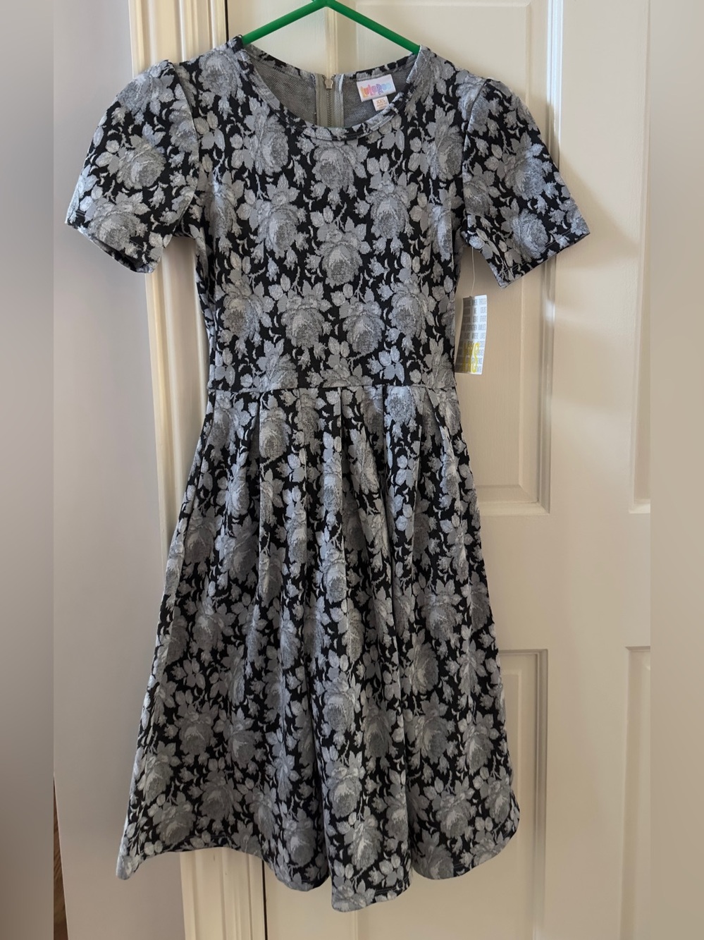 LuLaRoe Black and Silver Floral Fit-and-Flare Dress